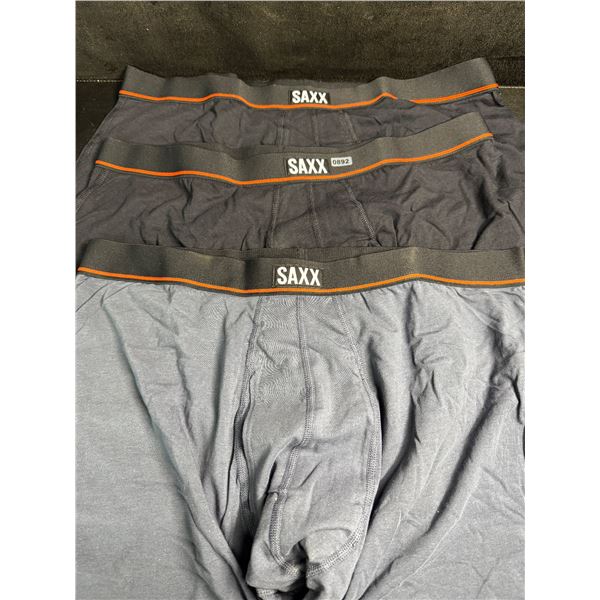 3 Pairs of Saxx Non Stop Stretch Cotton Mens Boxers 2 Black 1 Grey Size XL - New
