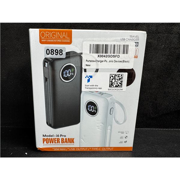I6 Pro 15,000mAh Portable Powerbank with Integrated Charging Cord - New