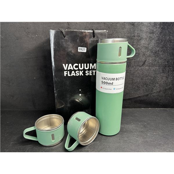 Vacuum Insulated Hot and Cold Thermos Bottle Set with 2 Extra Cups/Lids - New