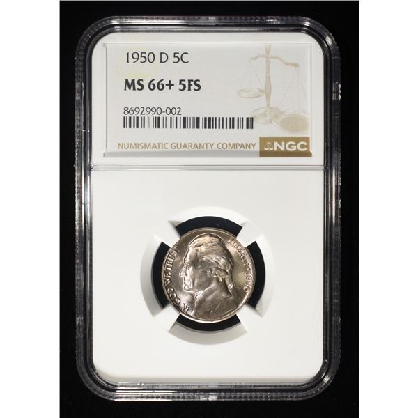 1950-D JEFFERSON NICKEL NGC MS66+ 5FS