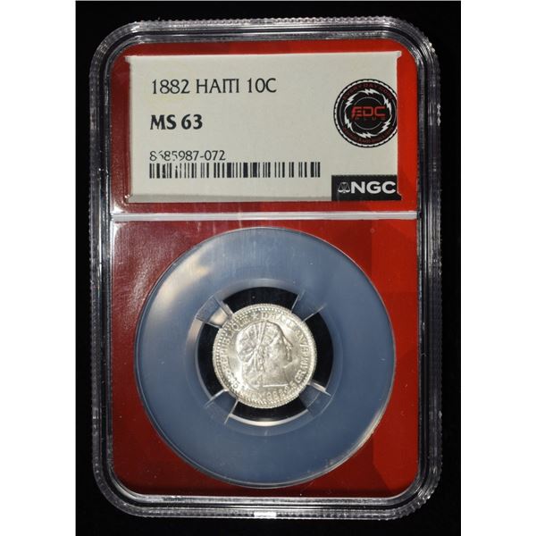 1882 HAITI SILVER 10C NGC MS-63