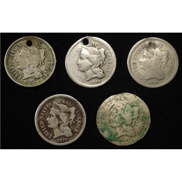 (2) 1865, 1866, 1870 & 1873 3-CENT NICKELS