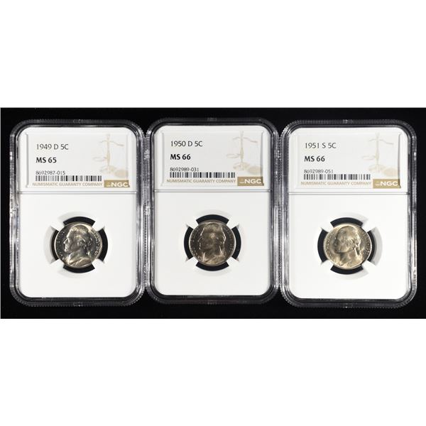 1951-S &1950-D MS66, 1949-D MS65 JEFFERSON 5C NGC