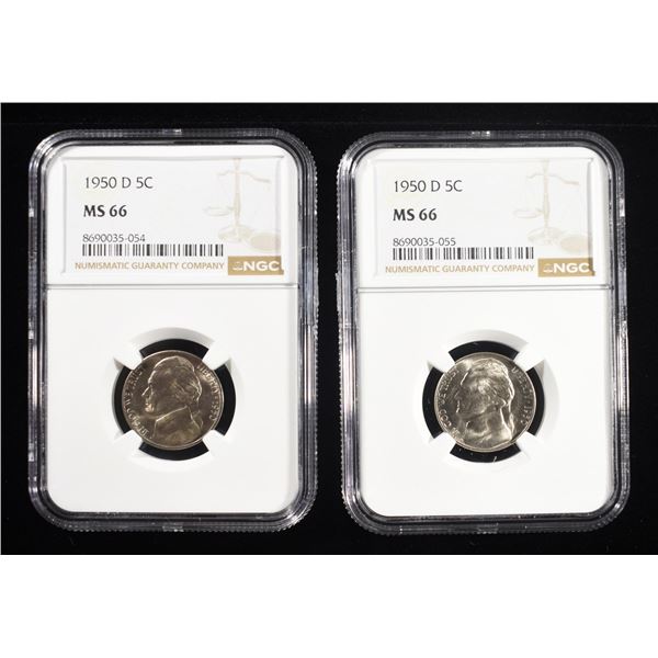 (2) 1950-D JEFFERSON NICKELS NGC MS 66