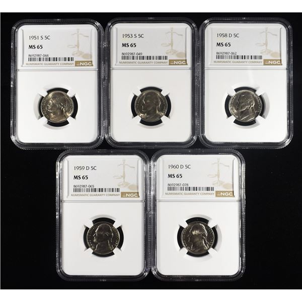 (5) NGC MS65 GRADED JEFFERSON NICKELS