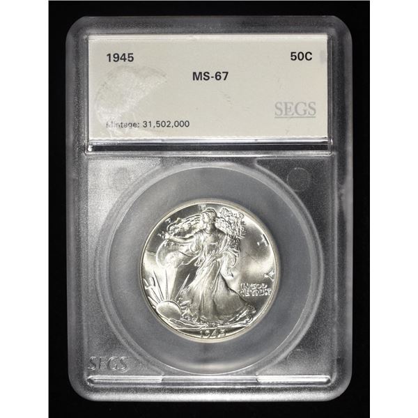 1945 WALKING LIBERTY 50C SEGS SUPERB GEM BU