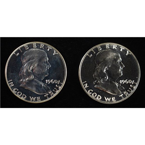 (2) 90% SILVER 1960 FRANKLIN HALF DOLLARS PROOF BU