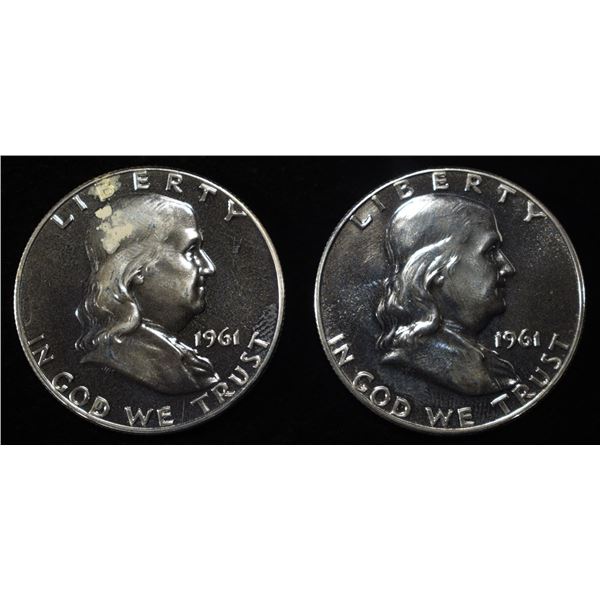 (2) 90% SILVER 1961 FRANKLIN HALF DOLLARS PROOF BU
