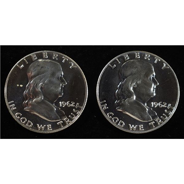(2) 90% SILVER 1962 FRANKLIN HALF DOLLARS PROOF BU