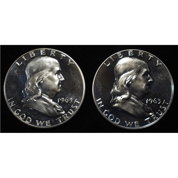 (2) 90% SILVER 1963 FRANKLIN HALF DOLLARS PROOF BU