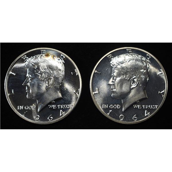(2) 90% SILVER 1964 KENNEDY HALF DOLLARS PROOF BU