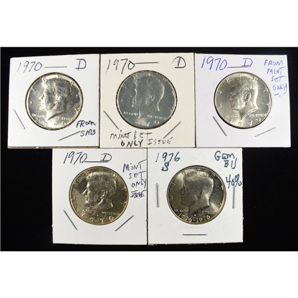 1976-S & (4) 1970-D KENNEDY HALF DOLLARS PROOF