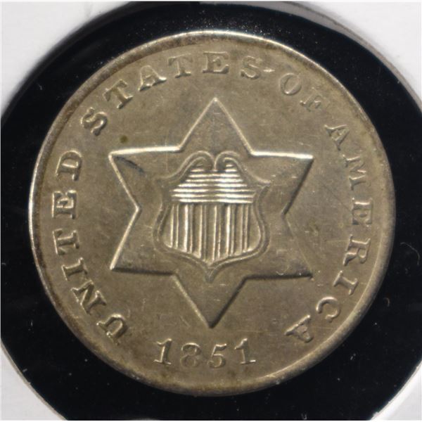 1851-O 3-CENT SILVER NICE BU
