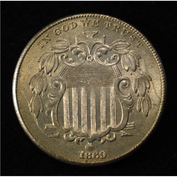 1869 SHIELD NICKEL CH TO GEM BU
