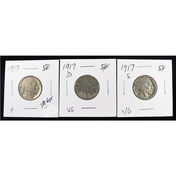 1917-P, D, S BUFFALO NICKELS F & VG