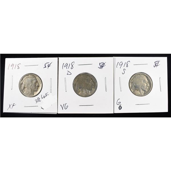 1918-P,D,S BUFFALO NICKELS XF,VG & G