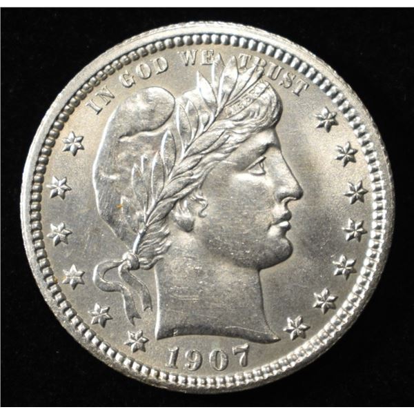 1907 BARBER QUARTER GEM BU