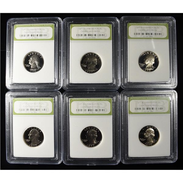 (6) 1977-S WASHINGTON QUARTER INB CAMEO GEM PROOF