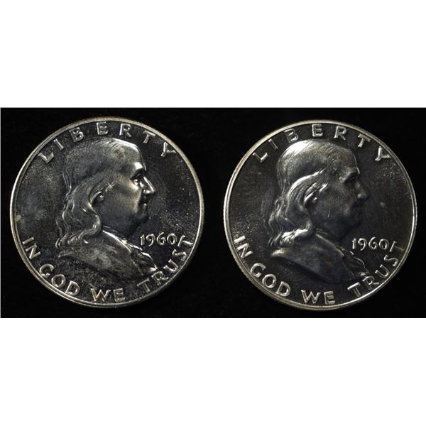 (2) 90% SILVER 1960 FRANKLIN HALF DOLLARS PROOF BU