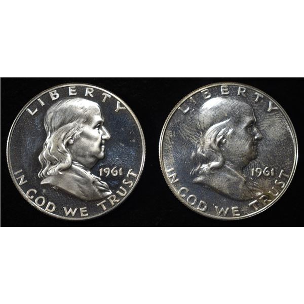 (2) 90% SILVER 1961 FRANKLIN HALF DOLLAR PROOF BU