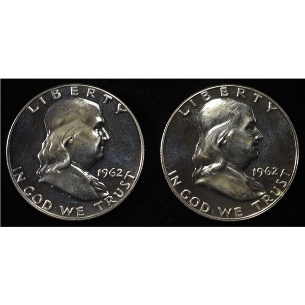 (2) 90% SILVER 1962 FRANKLIN HALF DOLLARS PROOF BU