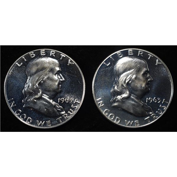 (2) 90% SILVER 1963 FRANKLIN HALF DOLLARS PROOF BU