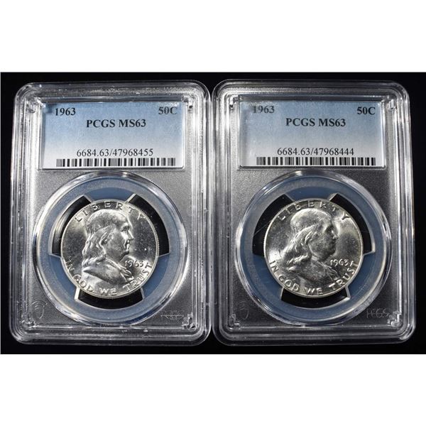 (2) 1963 FRANKLIN HALF DOLLARS PCGS MS 63