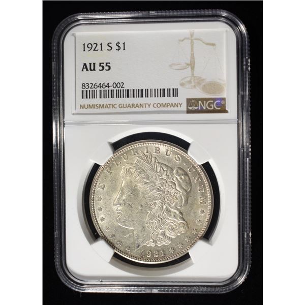1921-S MORGAN DOLLAR NGC AU55