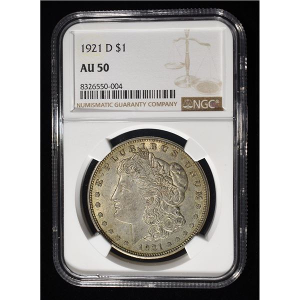 1921-D MORGAN DOLLAR NGC AU50