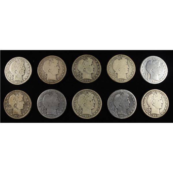 (10) 90% SILVER BARBER HALF DOLLARS