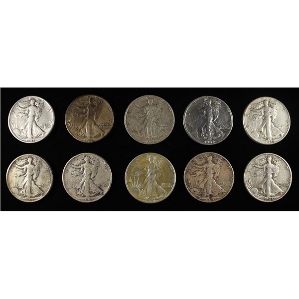 (10) 90% SILVER WALKING LIBERTY HALF DOLLARS