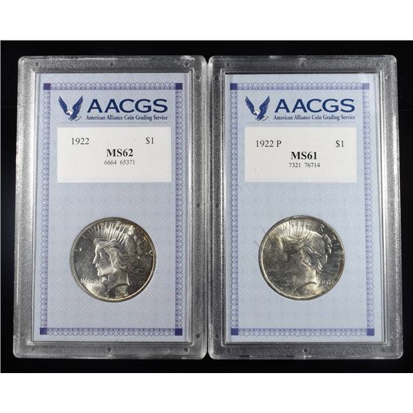 (2) 1922 PEACE DOLLAR AACGS BU