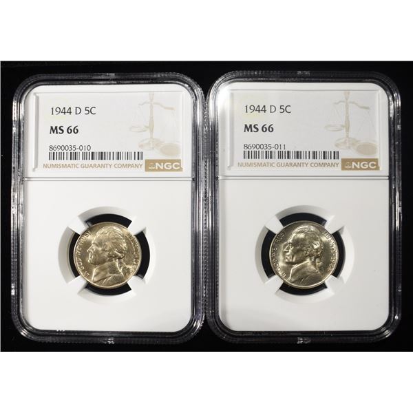 (2) 1944-D JEFFERSON NICKELS NGC MS 66