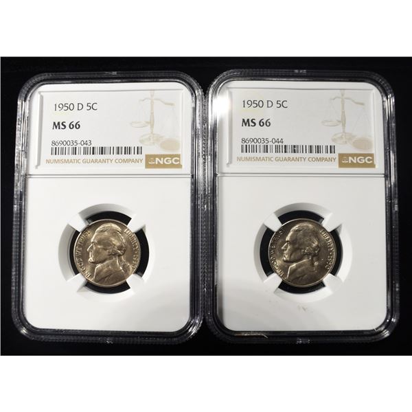 (2) 1950-D JEFFERSON NICKELS NGC MS 66