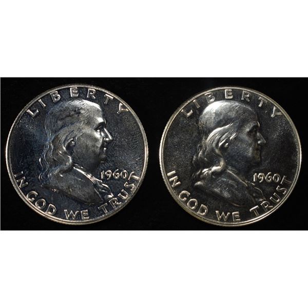 (2) 90% SILVER 1960 FRANKLIN HALF DOLLARS PROOF BU