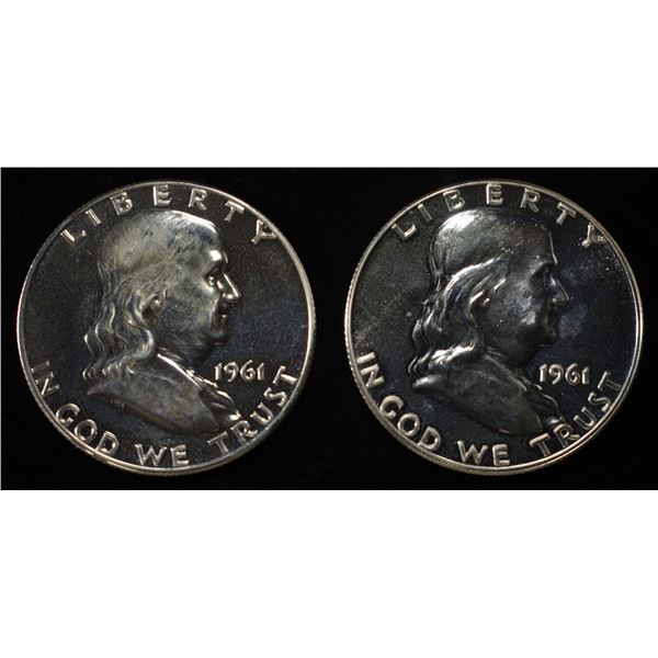 (2) 90% SILVER 1961 FRANKLIN HALF DOLLARS PROOF BU