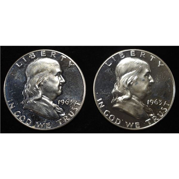 (2) 90% SILVER 1963 FRANKLIN HALF DOLLARS PROOF BU