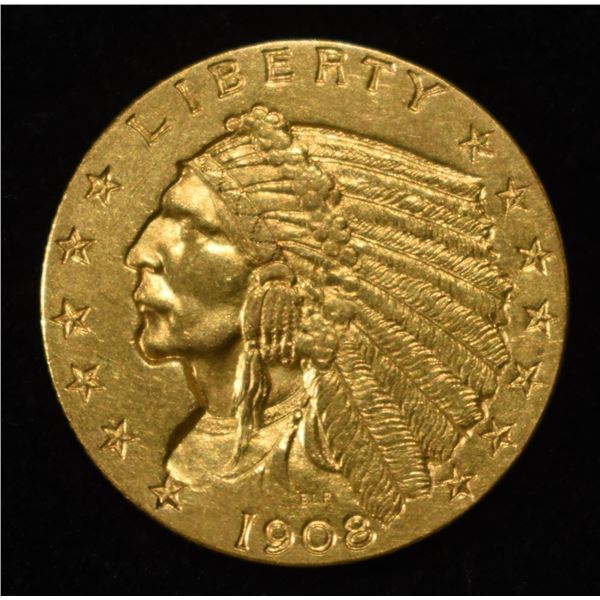 1908 $2.5 INDIAN GOLD CH BU