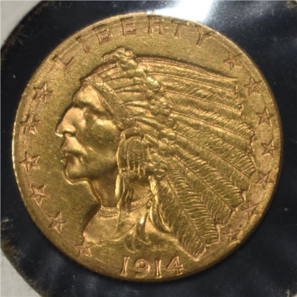 1914-D $2.50 INDIAN GOLD CH BU NEAR GEM