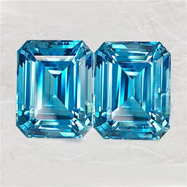 Natural Cambodian Blue Zircon Pair  {Flawless-VVS1}