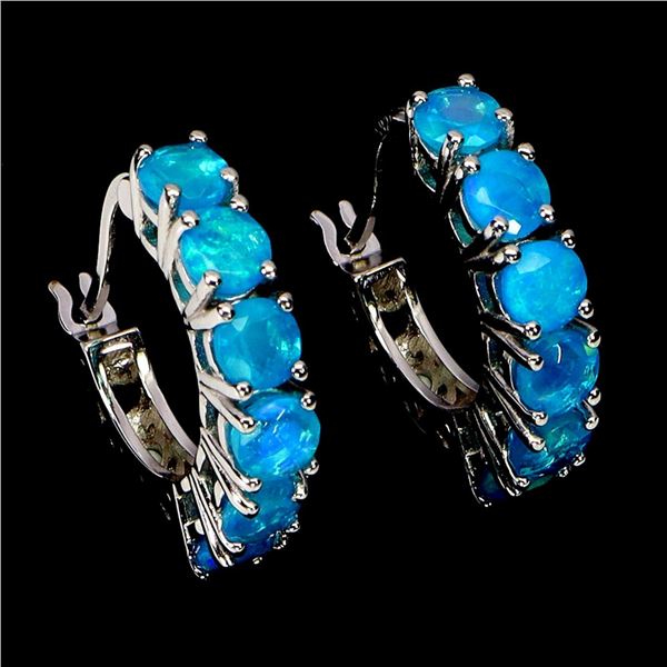 Natural Ethopian Blue Opal Earrings
