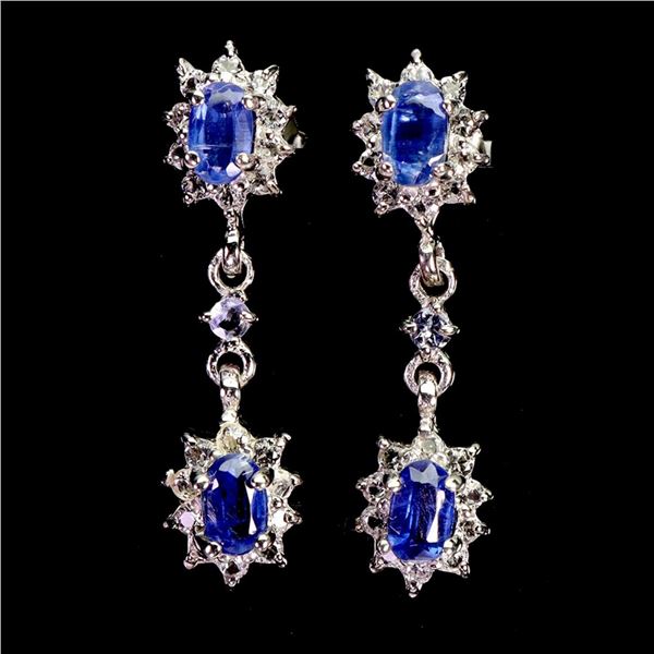 Natural Oval Blue Kyanite Earrings