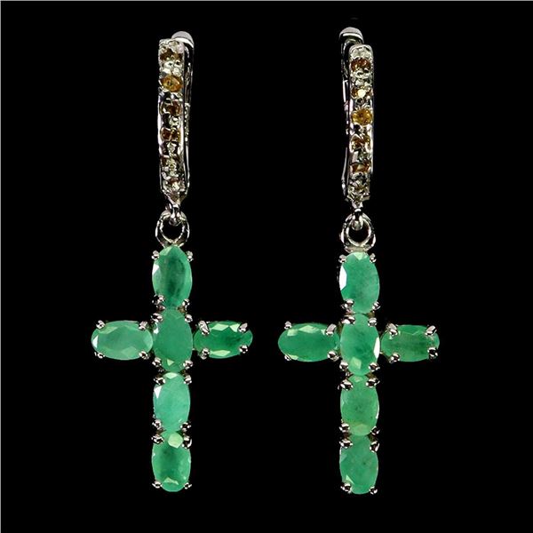 Natural Brazil Emerald Sapphire Earrings