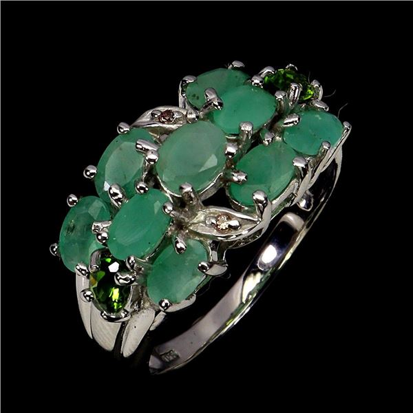 Natural Brazil Emerald Chrome Diopside Ring