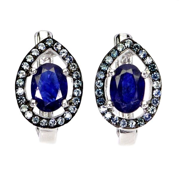 Natural Oval Intense Blue Sapphire Earraings