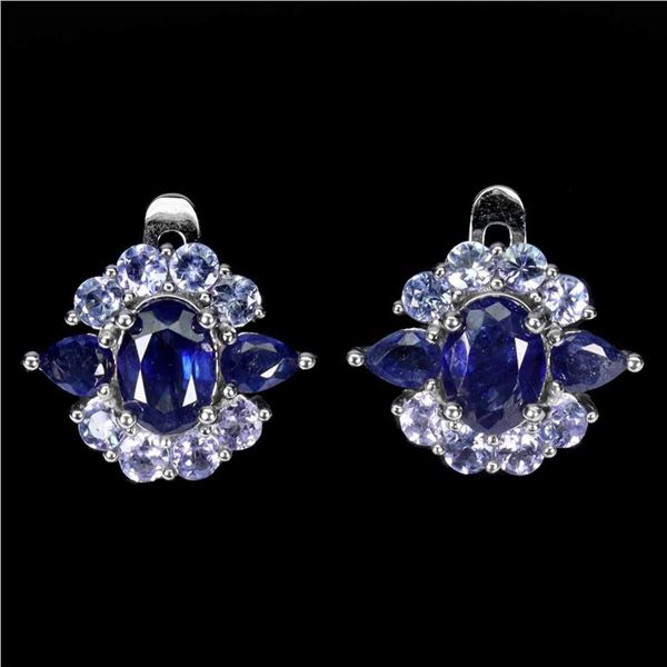 Natural Intense Blue Sapphire Tanzanite Earrings