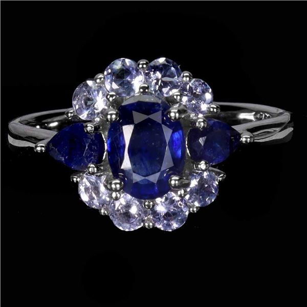 Natural Intense Blue Sapphire Tanzanite Ring
