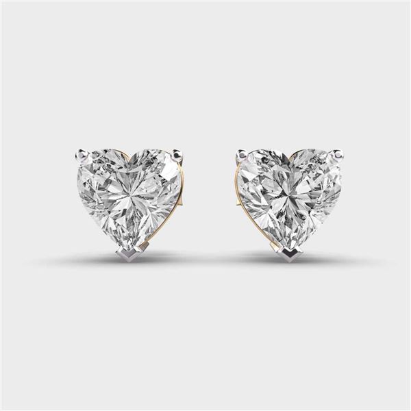 Gold & Heart Diamond 2.00 Cts Earrings Studs
