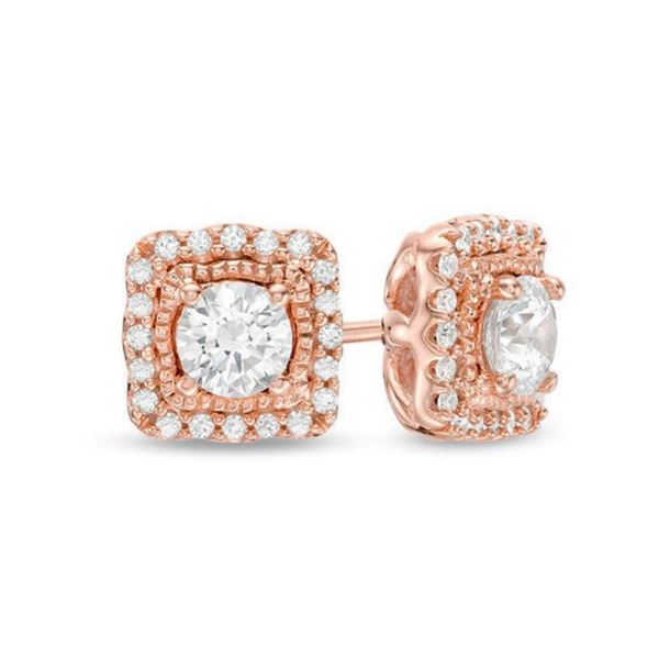 Gold & White Diamond 2 Cts Ear Studs
