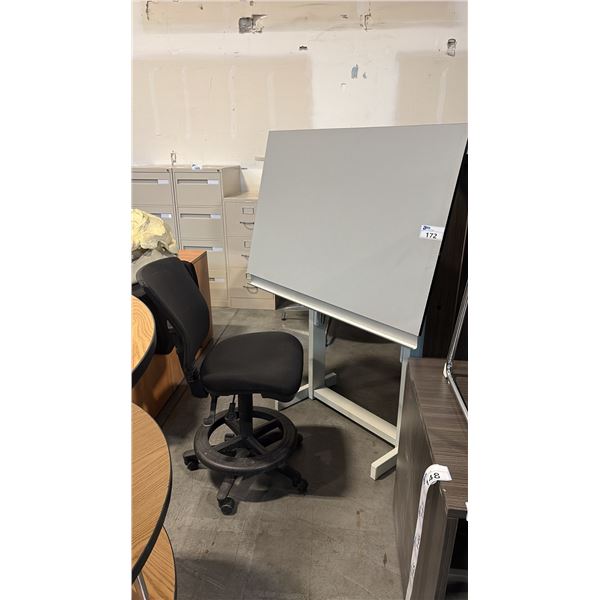 GREY 4X3' LAY-OUT TABLE WITH BLACK DRAFTING CHAIR